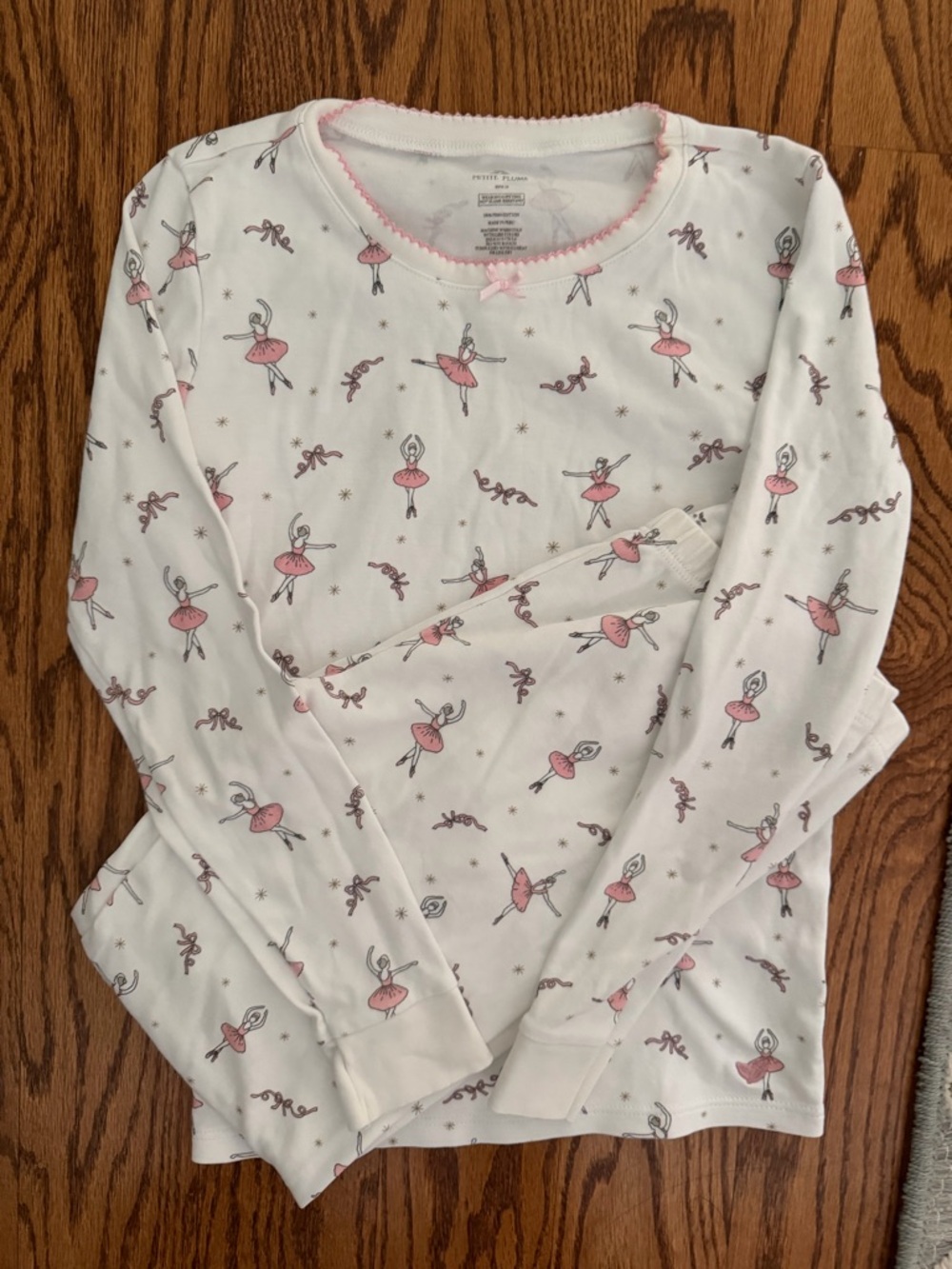 Girls' White and Pink Ballerina Print Long-Sleeve Pajama Top by